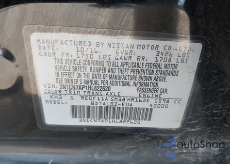 2017 Nissan Versa 1.6 Sv from USA, damaged, VIN 3N1CN7AP1HL822620